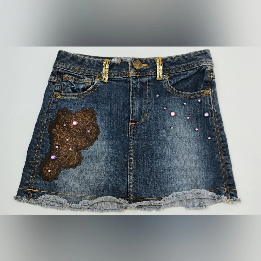Mary Kate & Ashley Denim Skirt Distressed Girl's Sz 10 Embellishments Sequins
